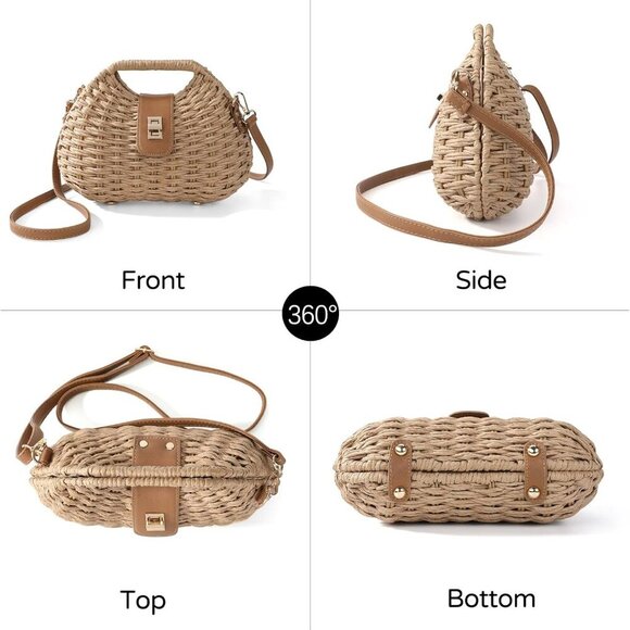 Clutch Purse Straw Crossbody Bag Women Summer Adjustable Strap Boho Handwoven - Picture 2 of 6